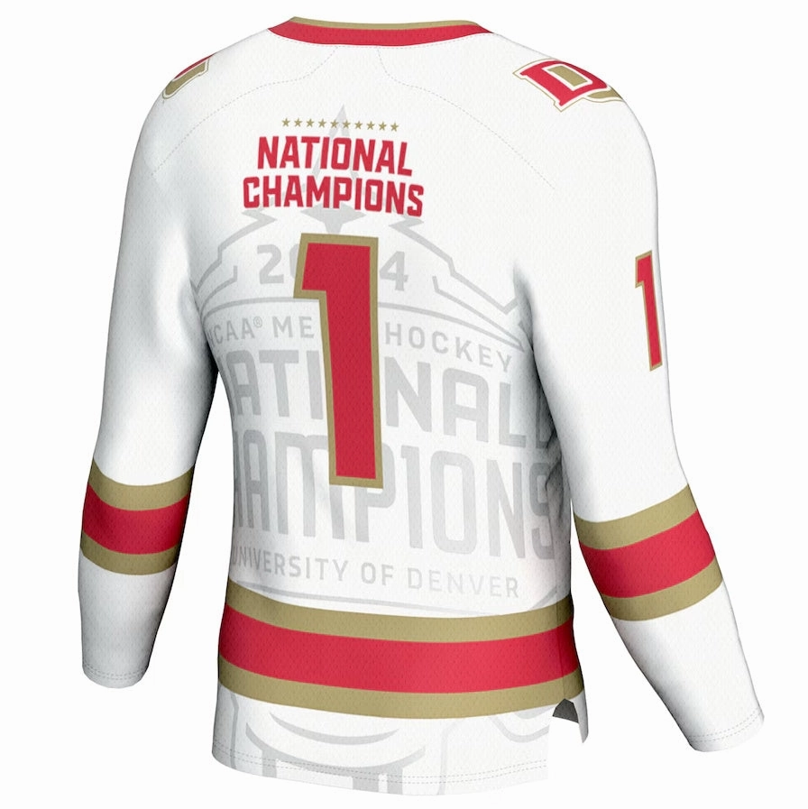 #1 D.Pioneers GameDay Greats  2024 ce Hockey National Champions Fashion Jersey - White American College Jerseys