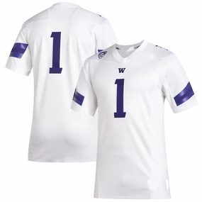 #1 W.Huskies Premier Football Jersey White Stitched American College Jerseys