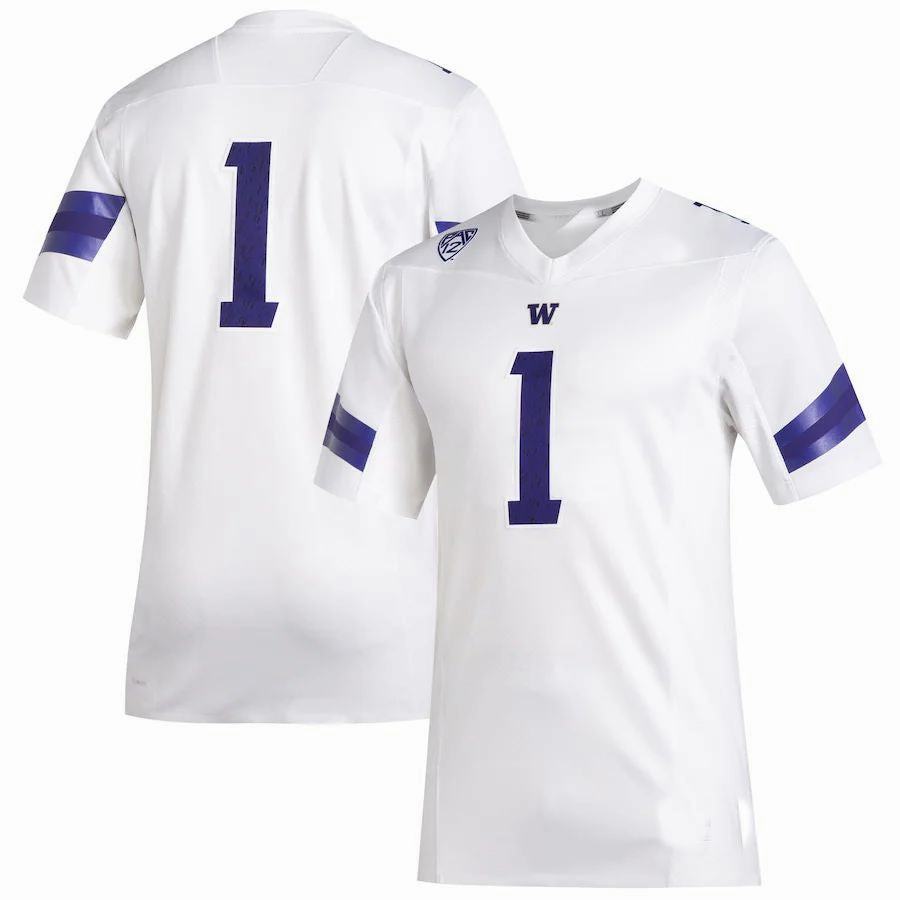 #1 W.Huskies Premier Football Jersey White Stitched American College Jerseys