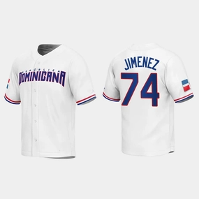 #74 ELOY JIMENEZ DOMINICAN REPUBLIC BASEBALL 2023 WORLD BASEBALL CLASSIC REPLICA JERSEY ???C WHITE Stitches Baseball Jerseys