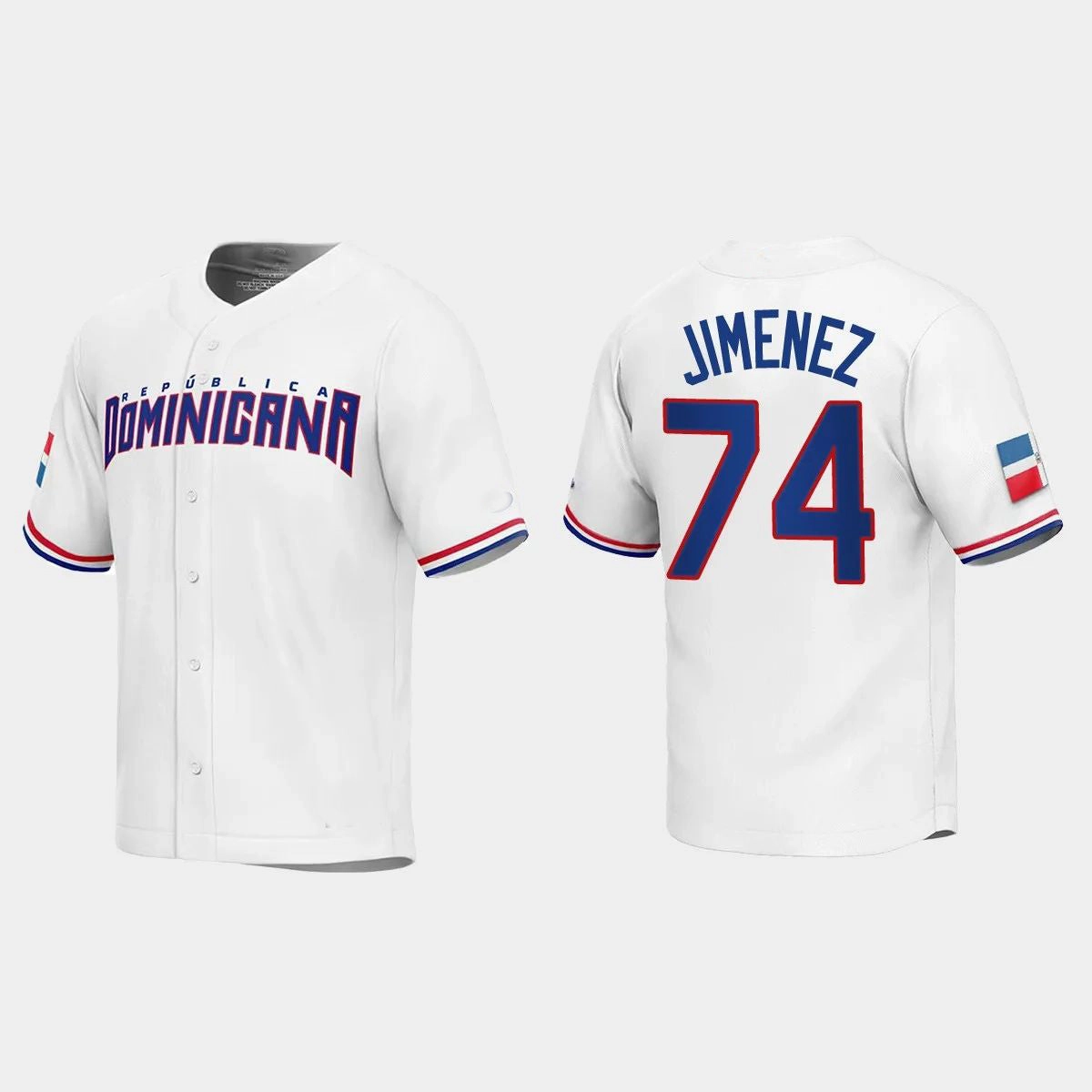 #74 ELOY JIMENEZ DOMINICAN REPUBLIC BASEBALL 2023 WORLD BASEBALL CLASSIC REPLICA JERSEY ???C WHITE Stitches Baseball Jerseys