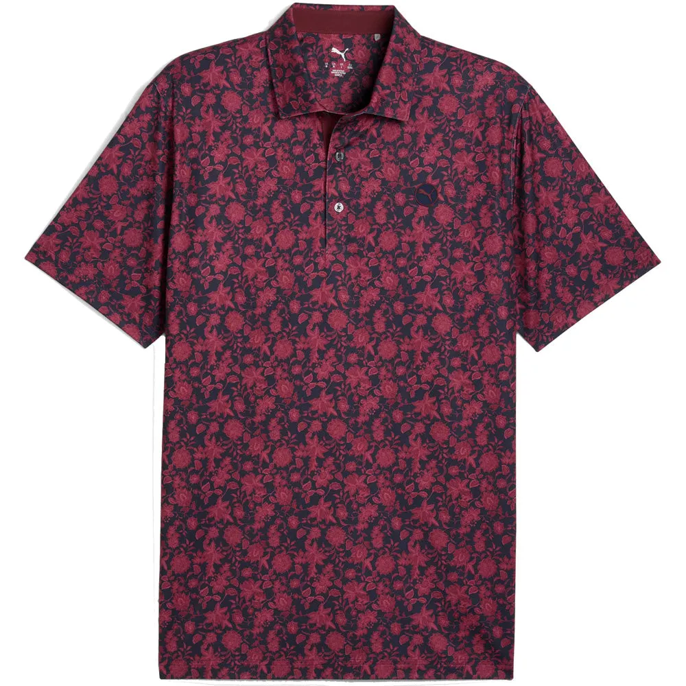 Puma Cloudspun Carmela Floral Polo Shirt - Deep Navy/Ruby Shimmer Fuel Your Fire