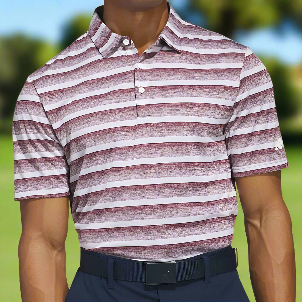 Adidas 2 Color Stripe Polo Shirt - Aurora Ruby/White President's Day Sale