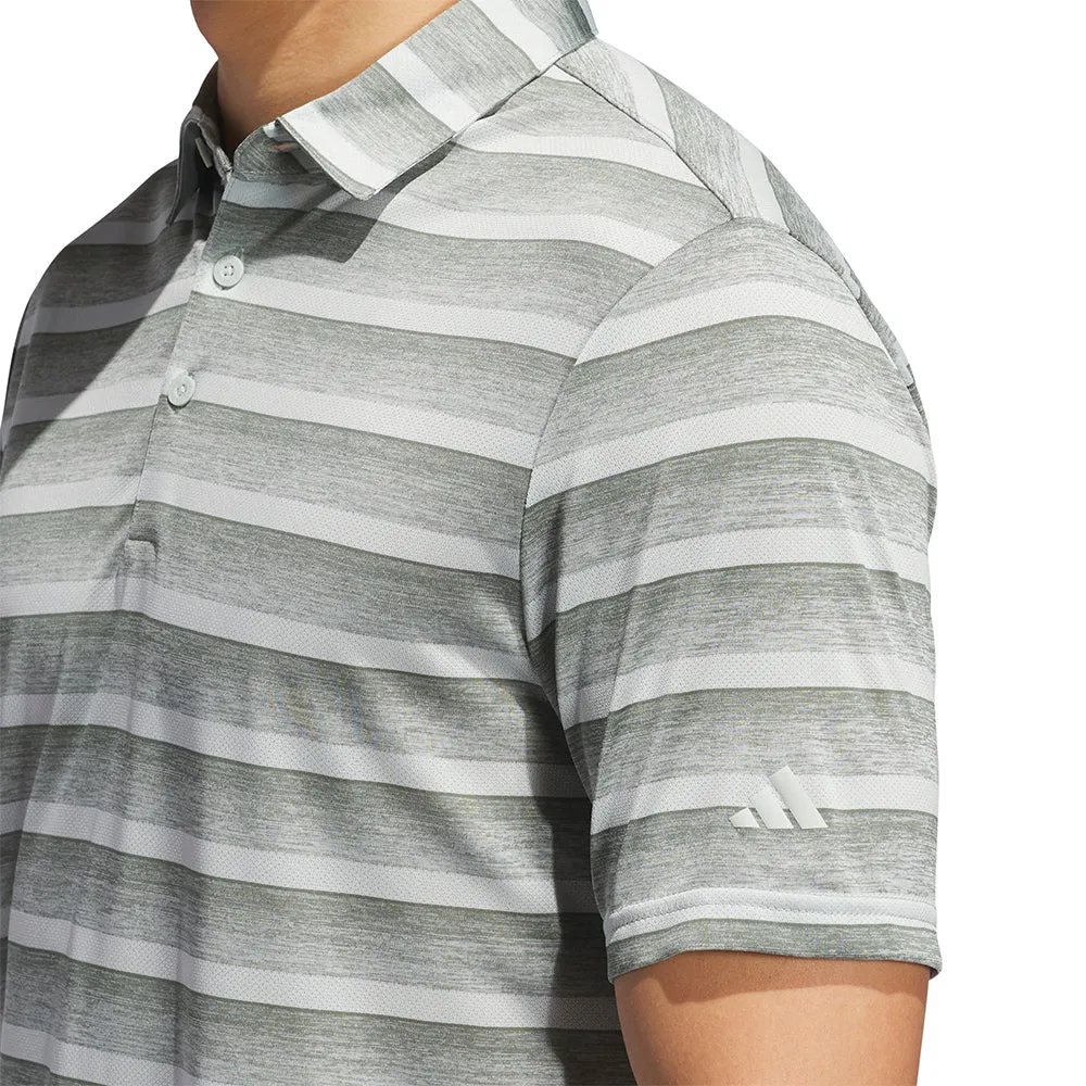 Step Into Strength Adidas 2 Colour Stripe Polo Shirt - Silver Green/Wonder Silver
