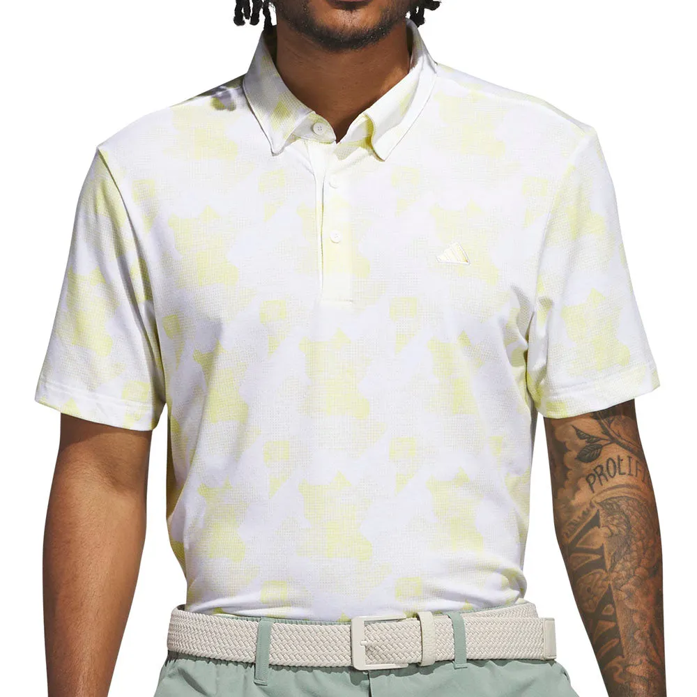 Adidas Go-To Printed Polo Shirt - White/Powder Yellow Push Beyond Limits Special Offer
