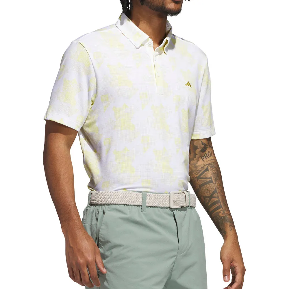 Big Savings Adidas Go-To Printed Polo Shirt - White/Powder Yellow