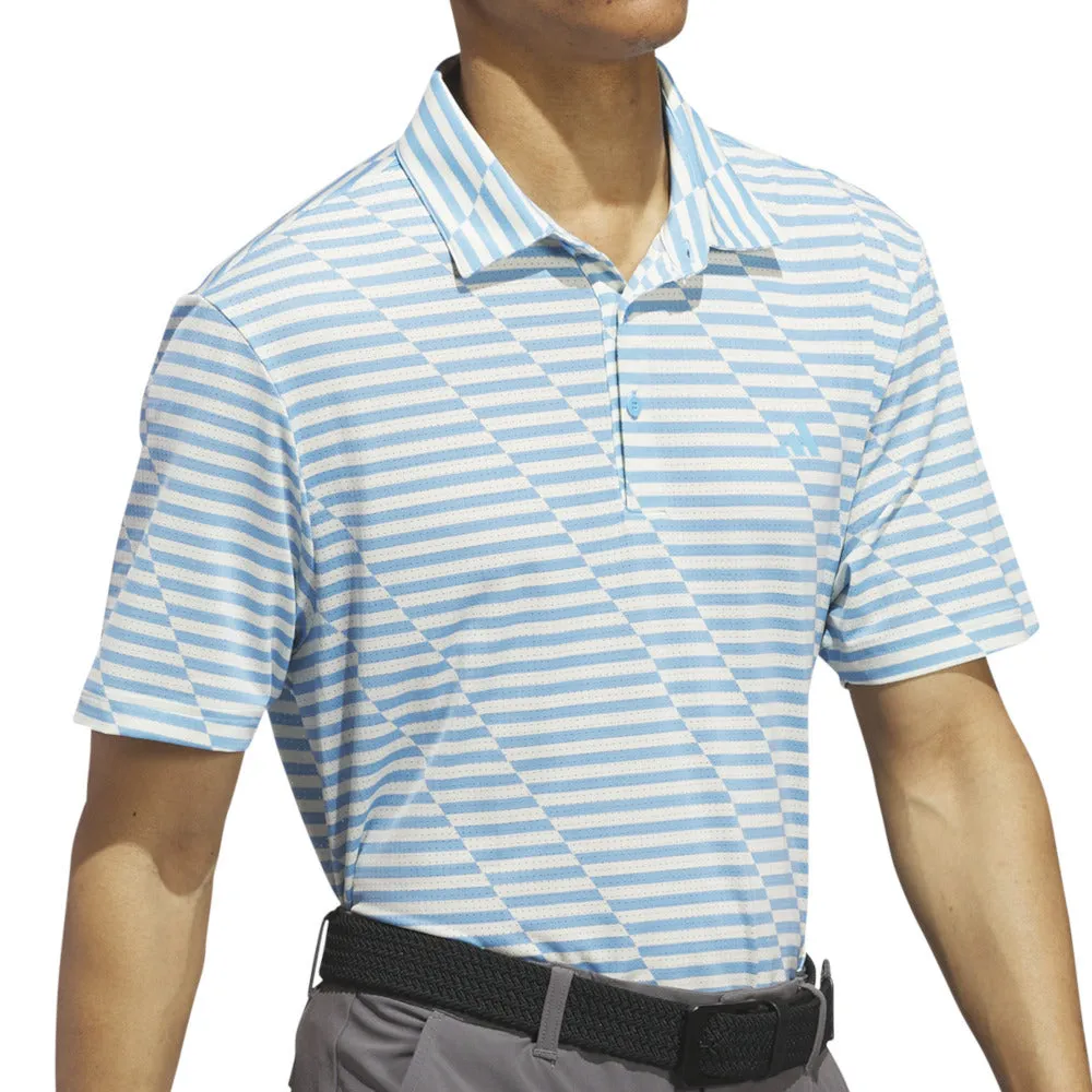 Keep Going Strong Adidas Mesh Print Polo Shirt - Semi Blue Burst/Ivory