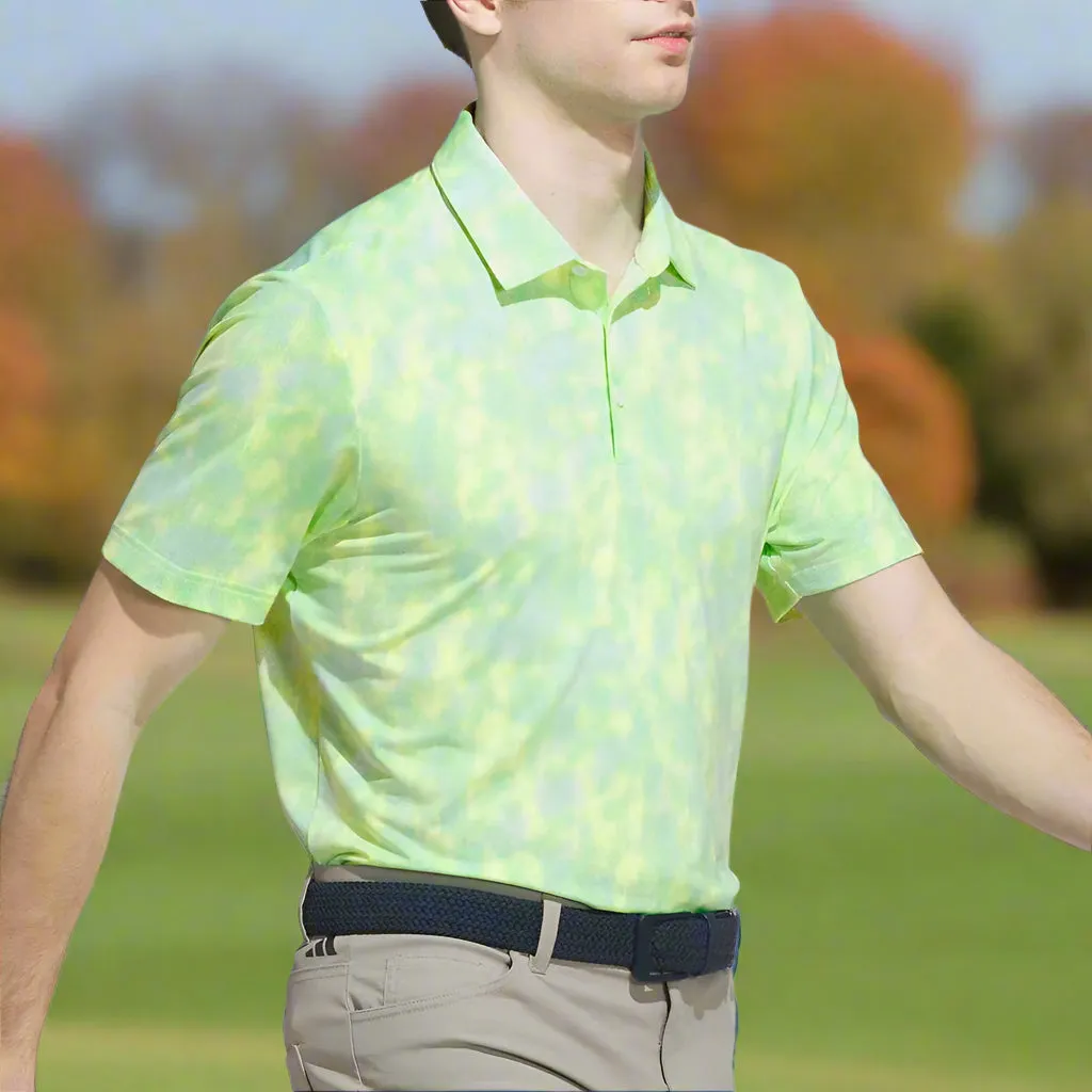 Adidas Ultimate365 Textured Print Polo Shirt - White/Lime Burst Push Beyond Limits Rule the Streets