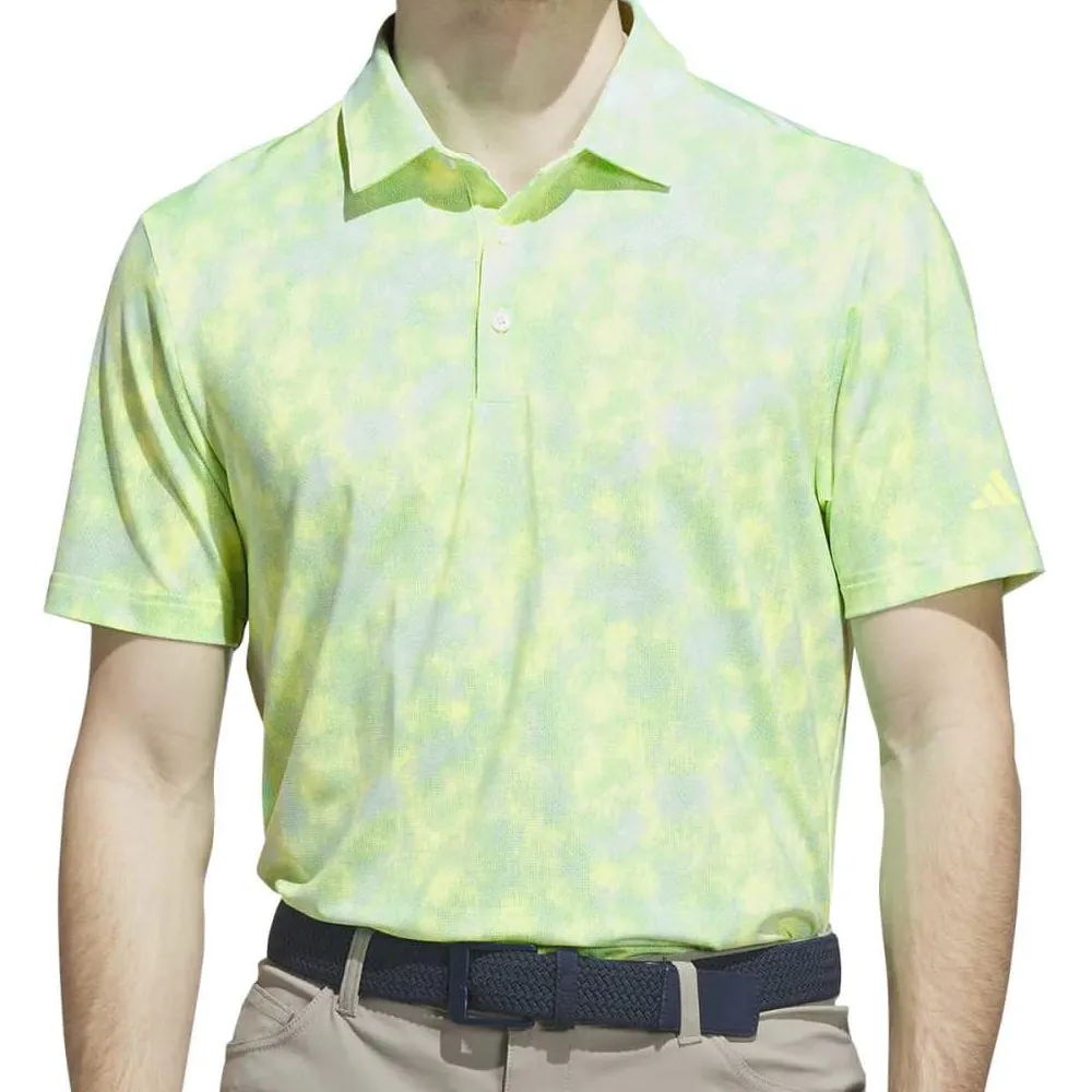 Performance Unleashed Adidas Ultimate365 Textured Print Polo Shirt - White/Lime Burst