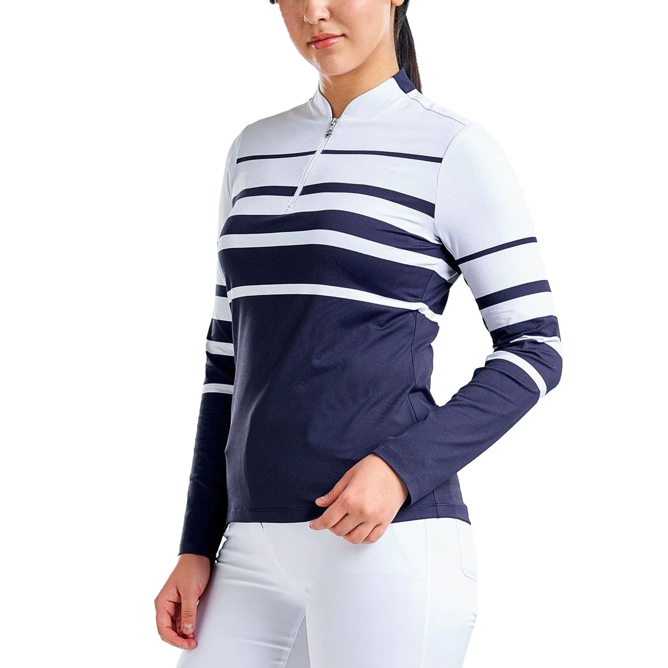 Nivo Women'S Lolita Uv Long Sleeve Mock Neck Golf Shirt - White/Navy Unapologetically You Fearlessly You