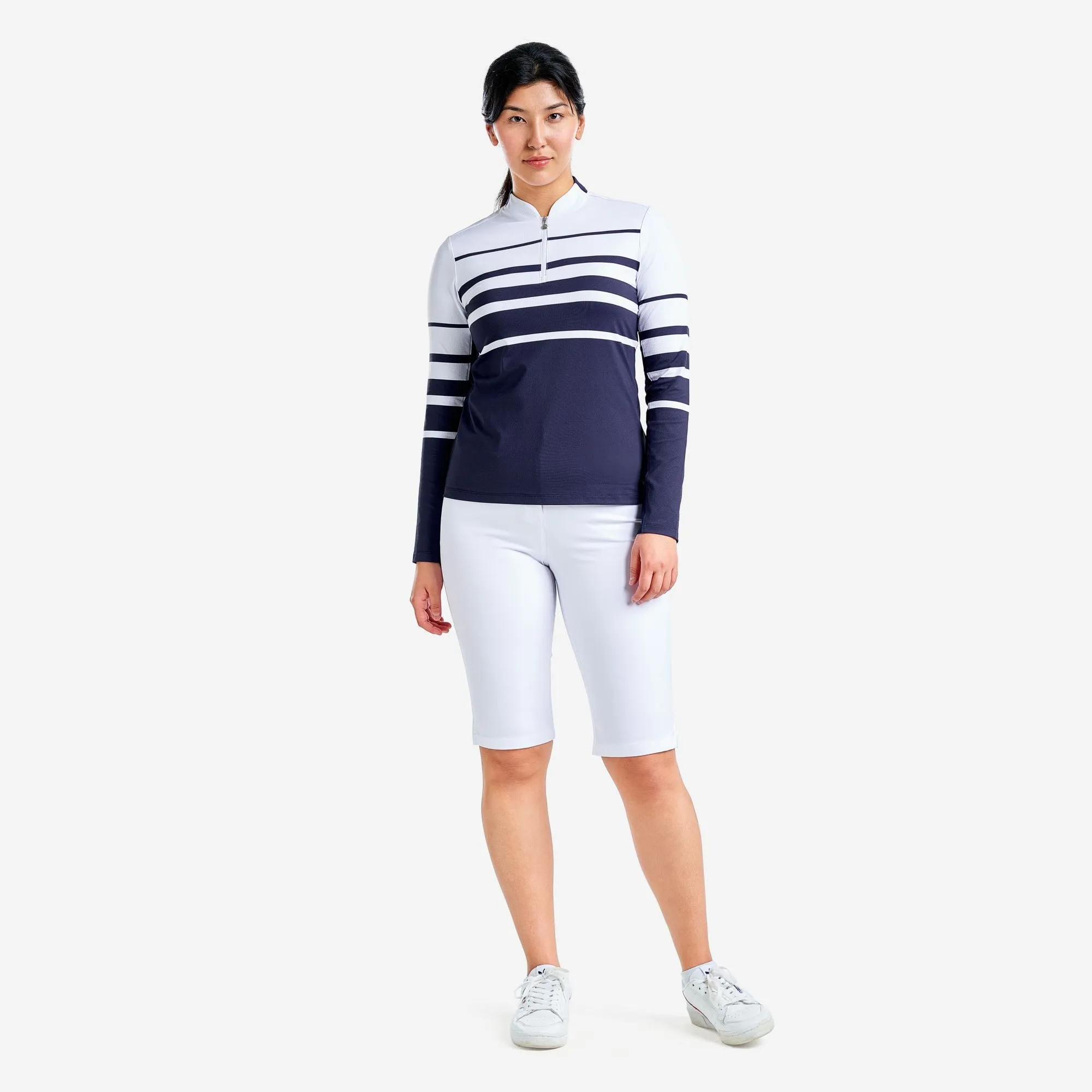 Nivo Women'S Lolita Uv Long Sleeve Mock Neck Golf Shirt - White/Navy Own Every Step