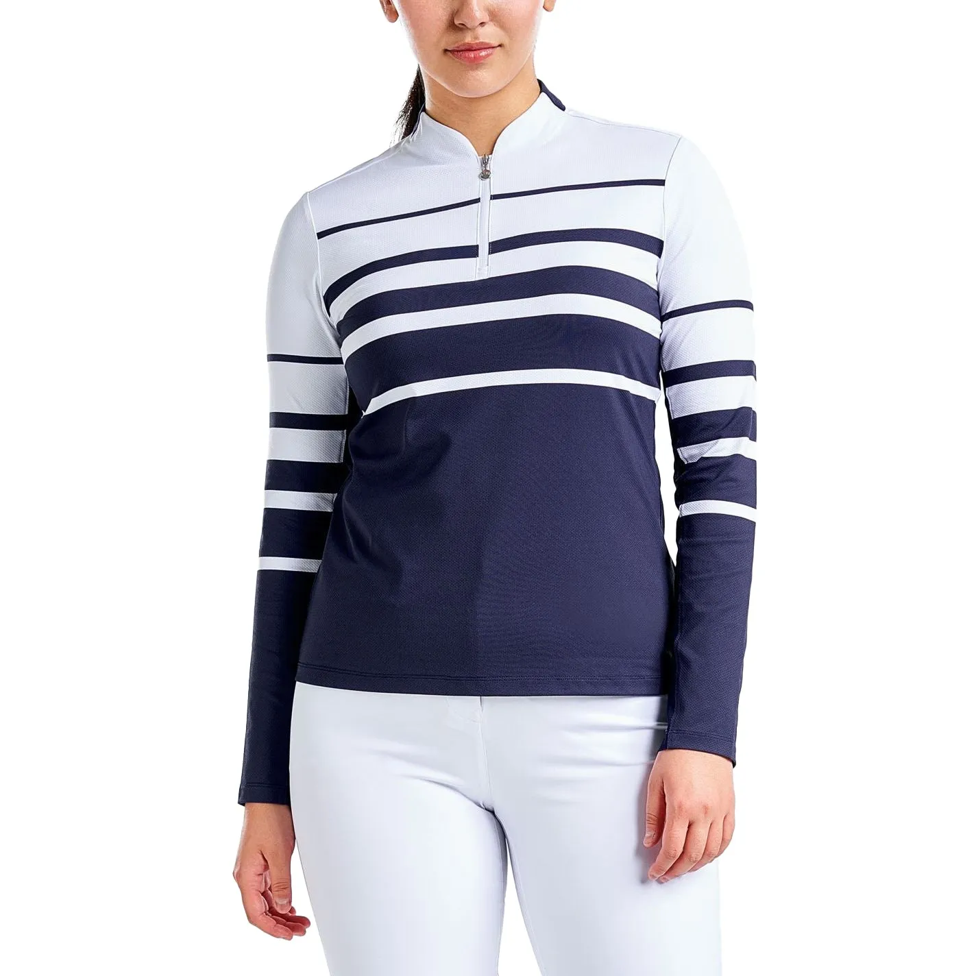 Nivo Women'S Lolita Uv Long Sleeve Mock Neck Golf Shirt - White/Navy All Eyes on You