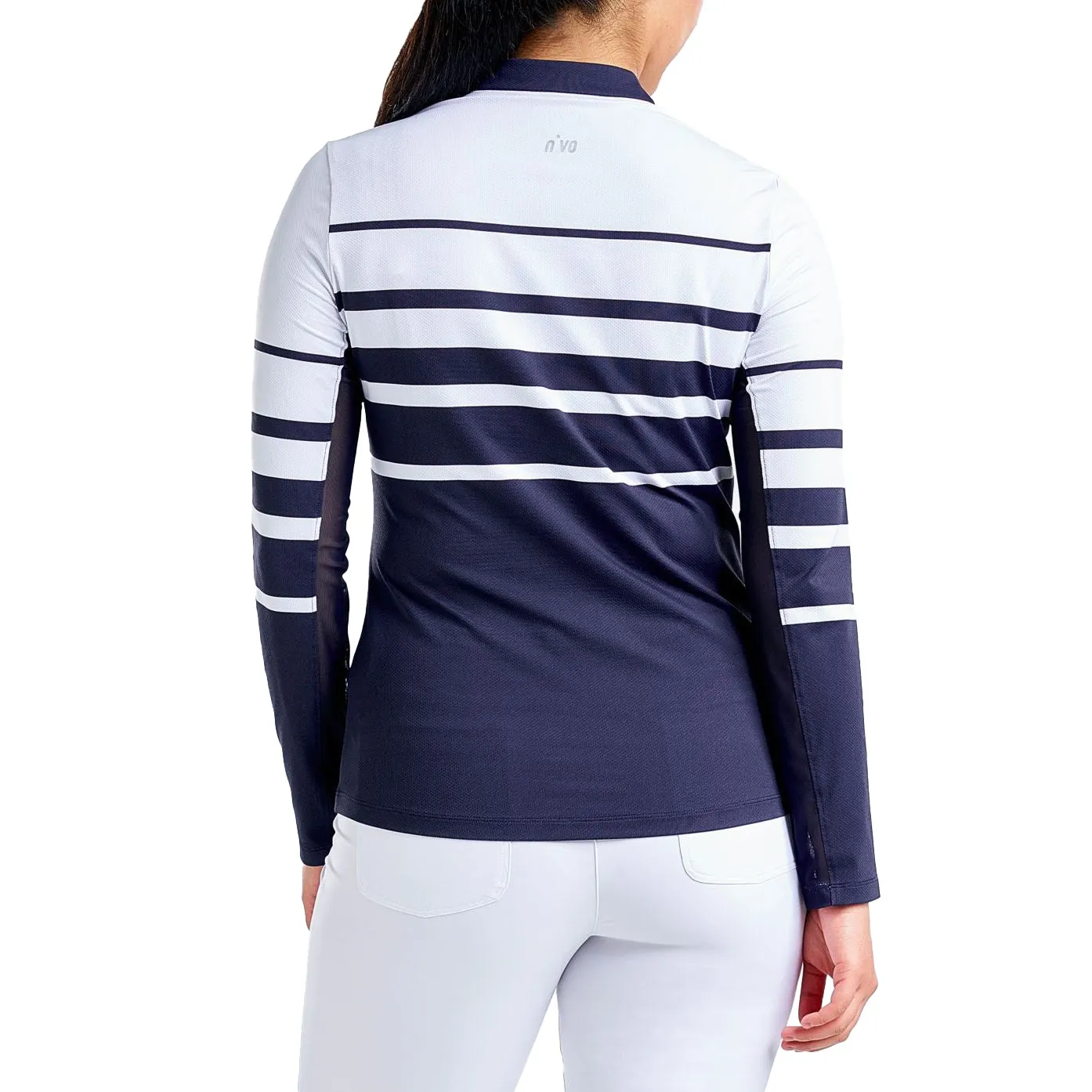 Confidence Starts Here Walk with Purpose Nivo Women'S Lolita Uv Long Sleeve Mock Neck Golf Shirt - White/Navy