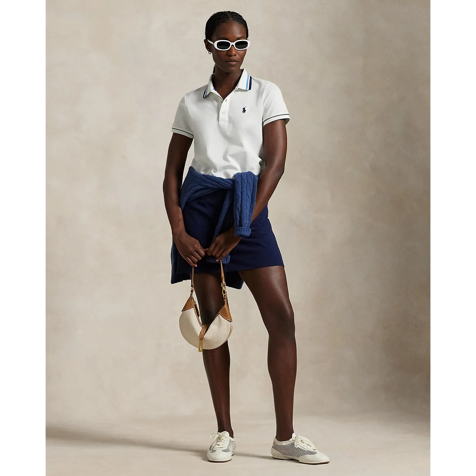 Rlx Ralph Lauren Women'S Tour Pique Polo Shirt - White/Navy/Blue Move Beyond Ordinary Step into the Beat