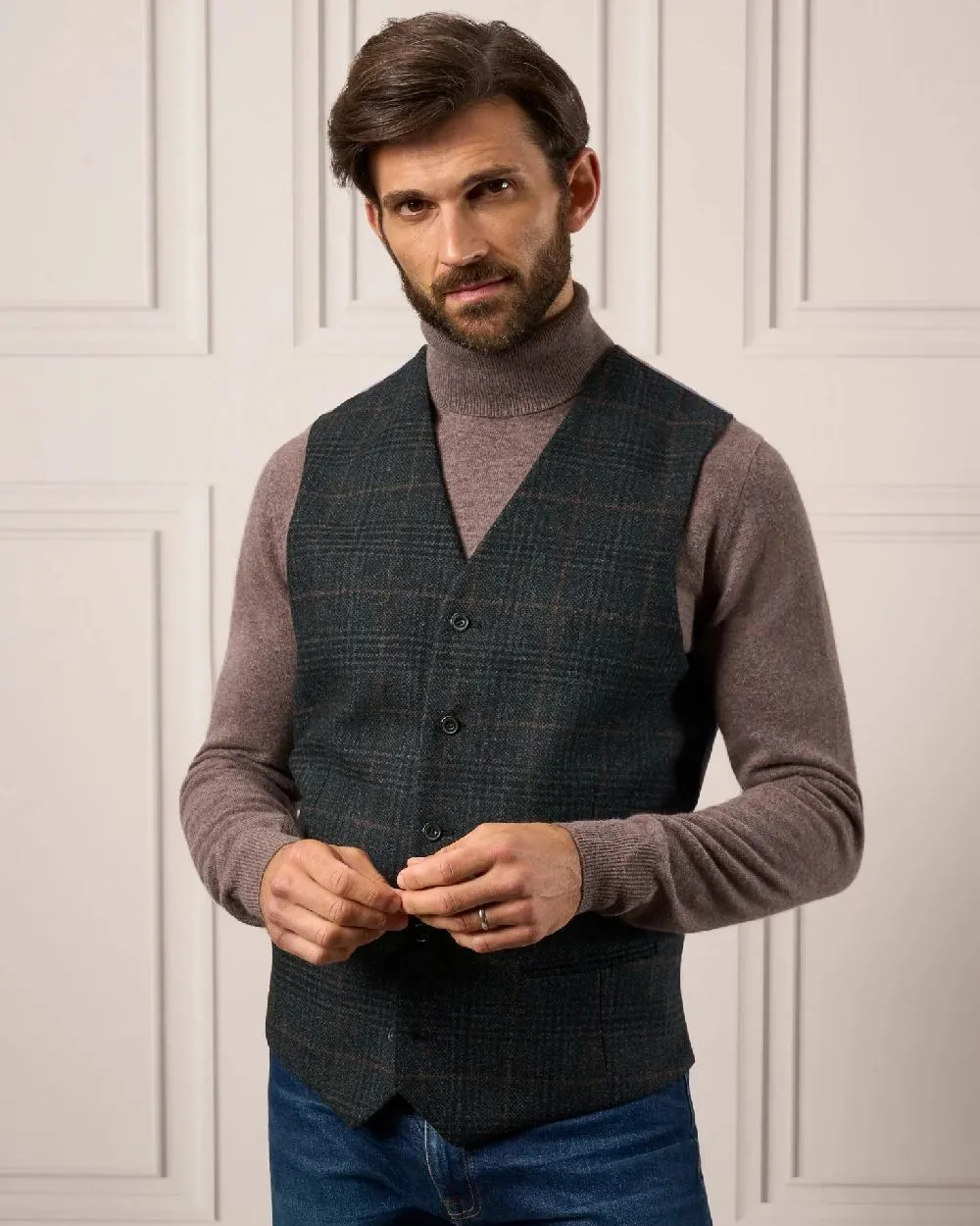 Alan Paine Surrey Mens Tweed Lined Waistcoat Plain Dress Shirts Men