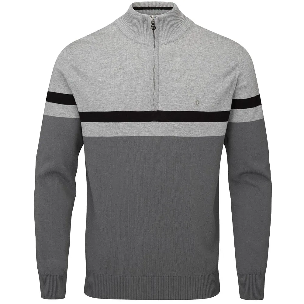 New Year's Eve Sale Oscar Jacobson Windsor Pin Knit 1/2 Zip Sweater - Pewter/Light Grey