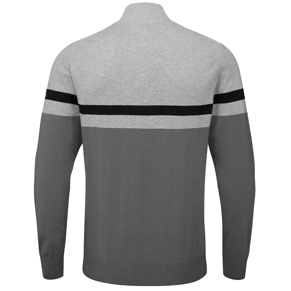 Push Beyond Limits Oscar Jacobson Windsor Pin Knit 1/2 Zip Sweater - Pewter/Light Grey