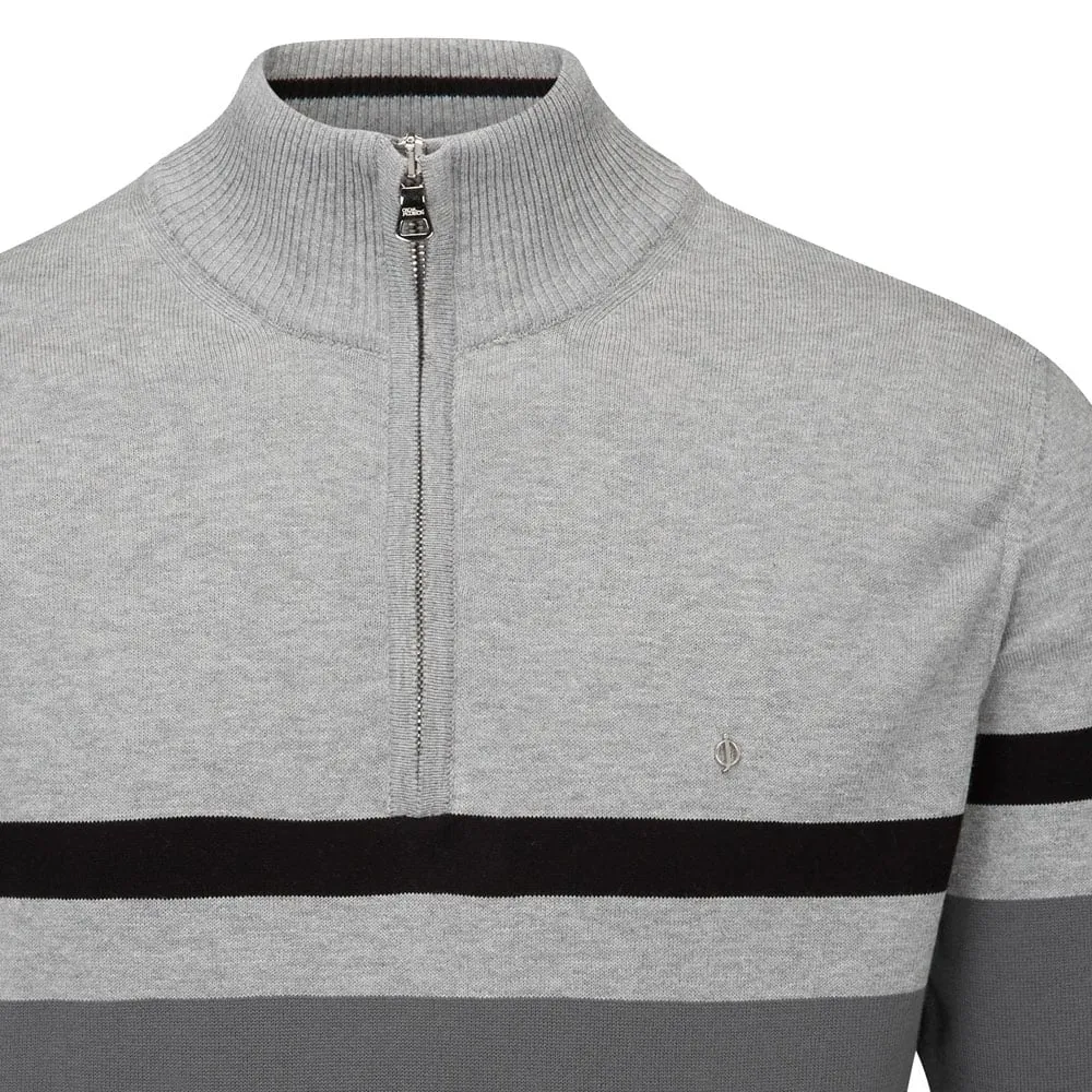 Loud Looks, Smooth Moves Oscar Jacobson Windsor Pin Knit 1/2 Zip Sweater - Pewter/Light Grey
