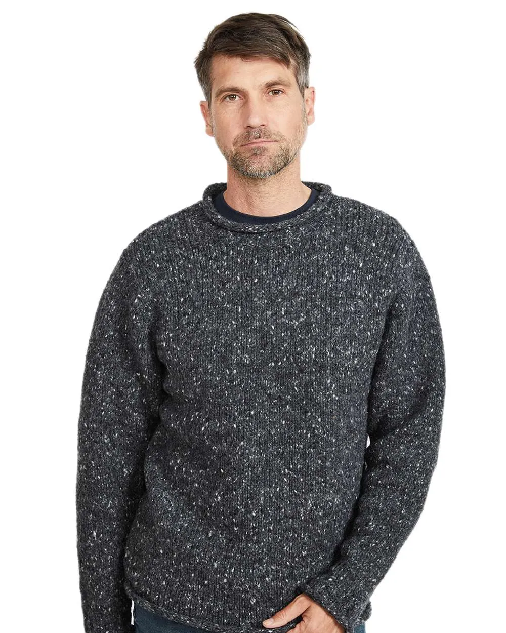 Aran Donegal Wool Crew Neck Sweater Men's Knit Sweaters