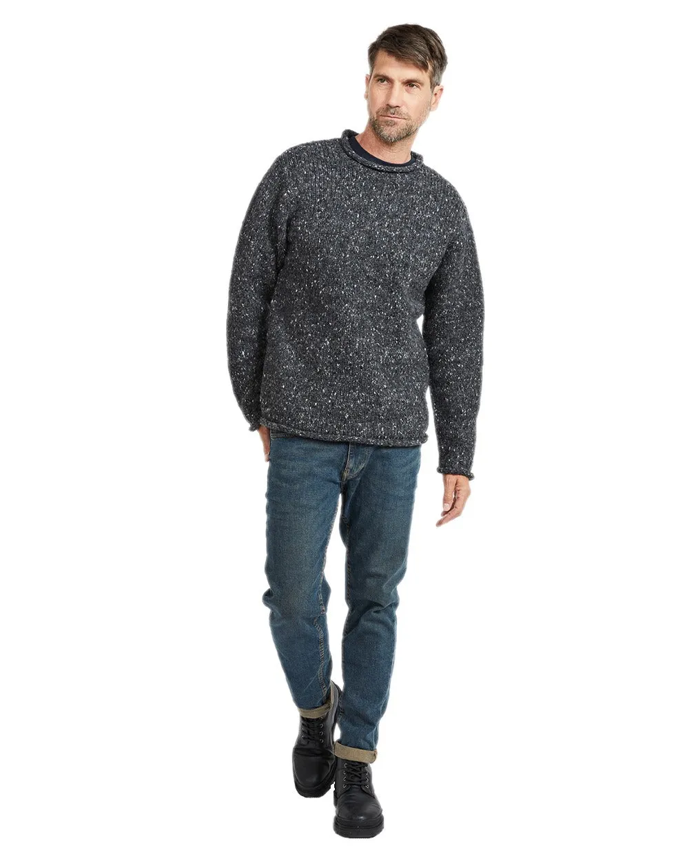 Aran Donegal Wool Crew Neck Sweater Men's Knit Sweaters