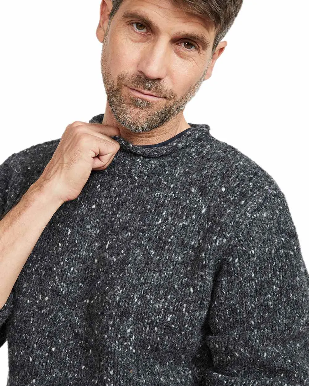 Aran Donegal Wool Crew Neck Sweater Men's Knit Sweaters
