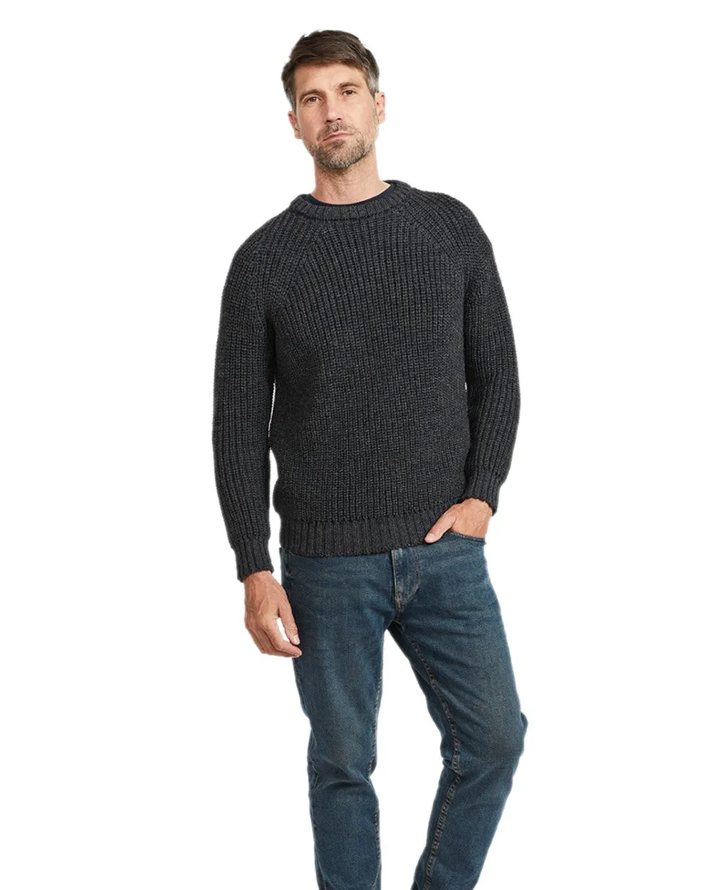 Aran Mens Fisherman Raglan Crew Sweater Men's Knit Sweaters