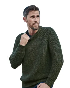 Aran Mens Fisherman Raglan Crew Sweater Men's Wool Knit Cardigans