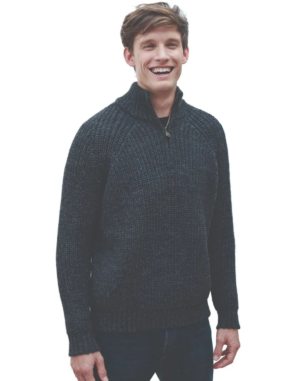Aran Mens Fisherman Raglan Zip Sweater Zip Neck Sweaters Men