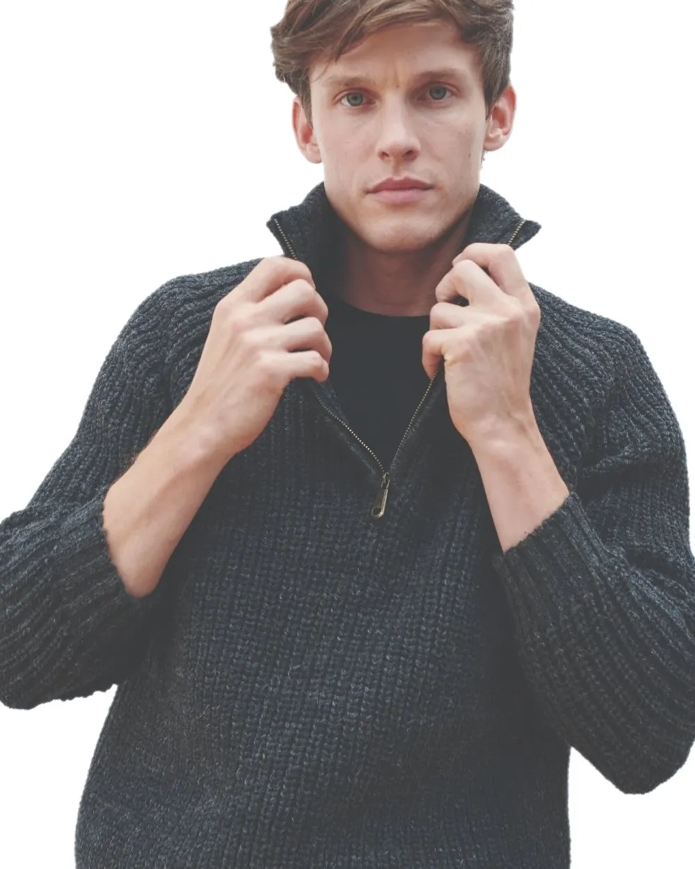 Aran Mens Fisherman Raglan Zip Sweater Zip Neck Sweaters Men