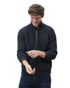 Aran Mens Fisherman Raglan Zip Sweater Zip Neck Wool Pullovers