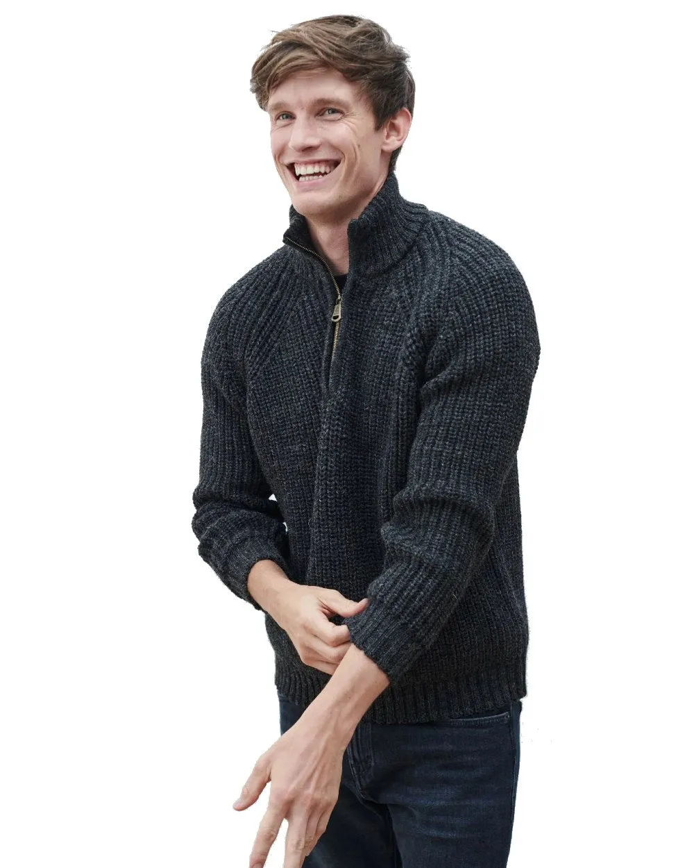 Aran Mens Fisherman Raglan Zip Sweater Zip Neck Sweaters Men