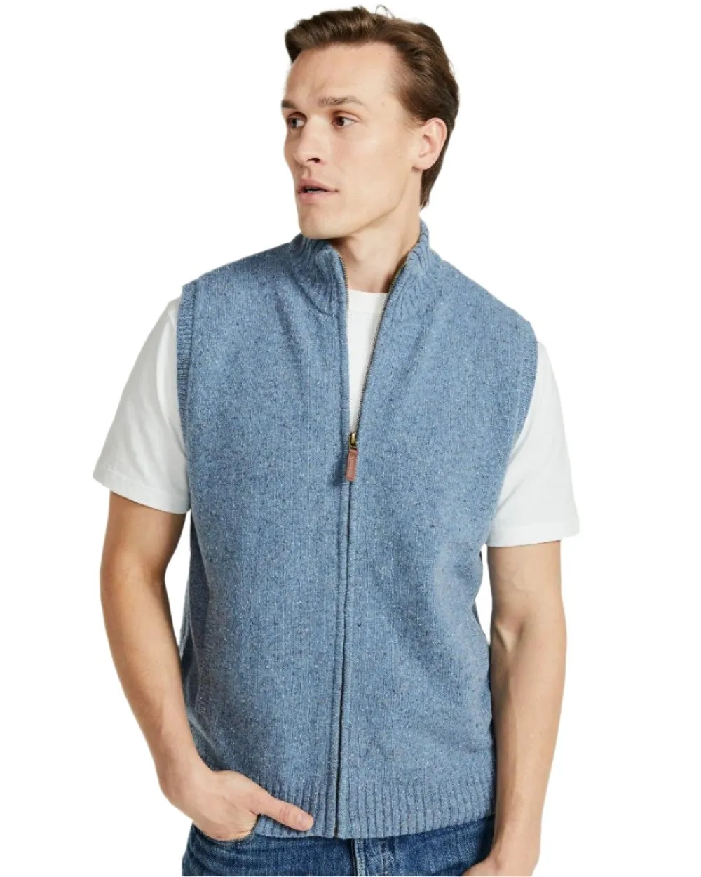 Aran Mens Rossport Nepped Gilet Men's Knit Sweaters
