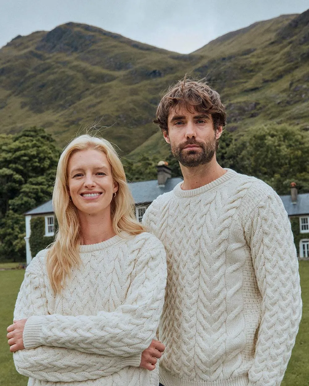 Aran Merino Wool Crew Neck Jumper Men's Knit Sweaters