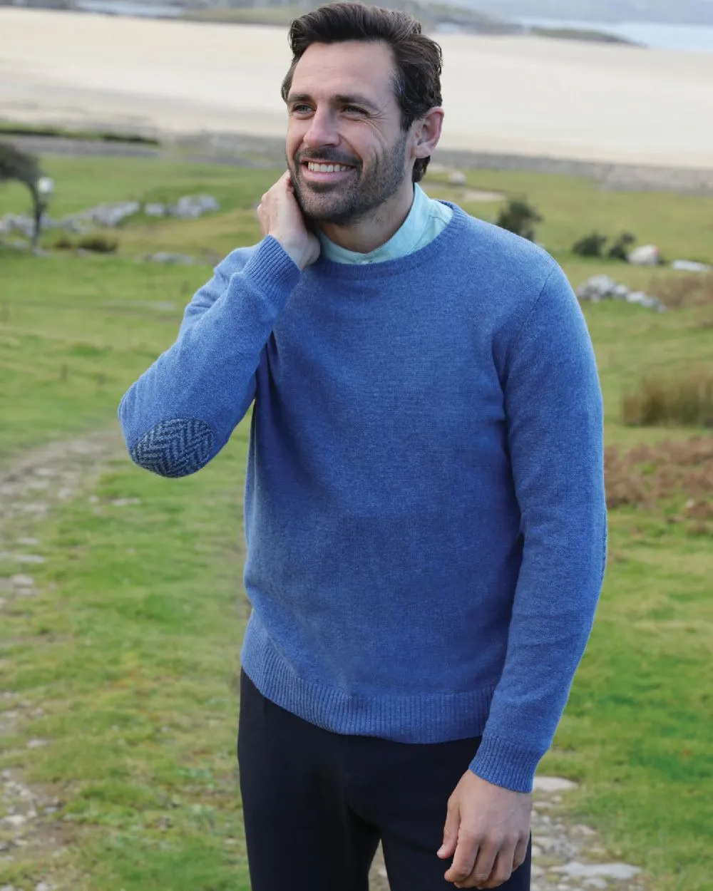 Aran Merino Wool Crew Neck Sweater Men's Knit Sweaters