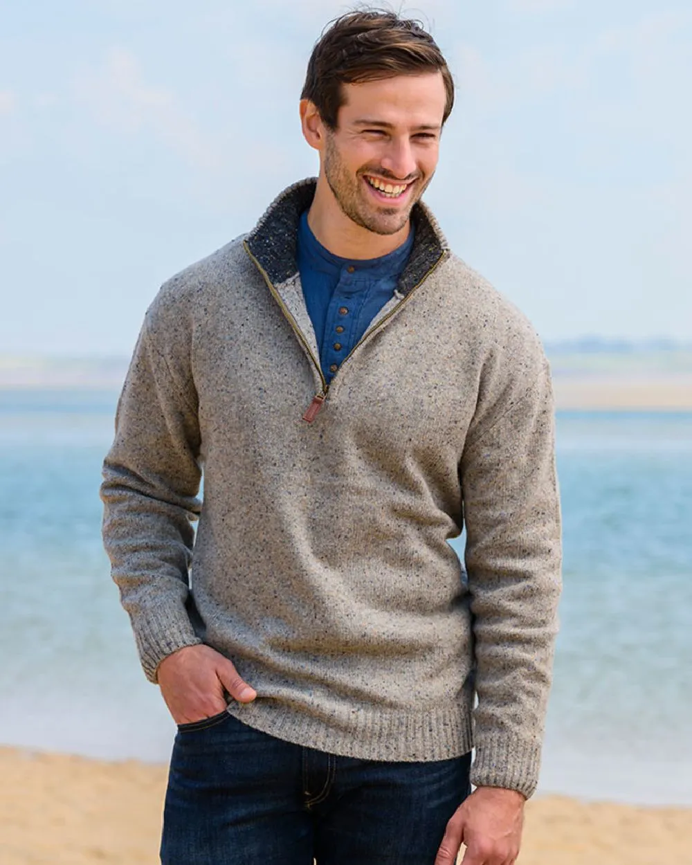 Aran Wool Zip Neck Sweater Men's Knit Sweaters