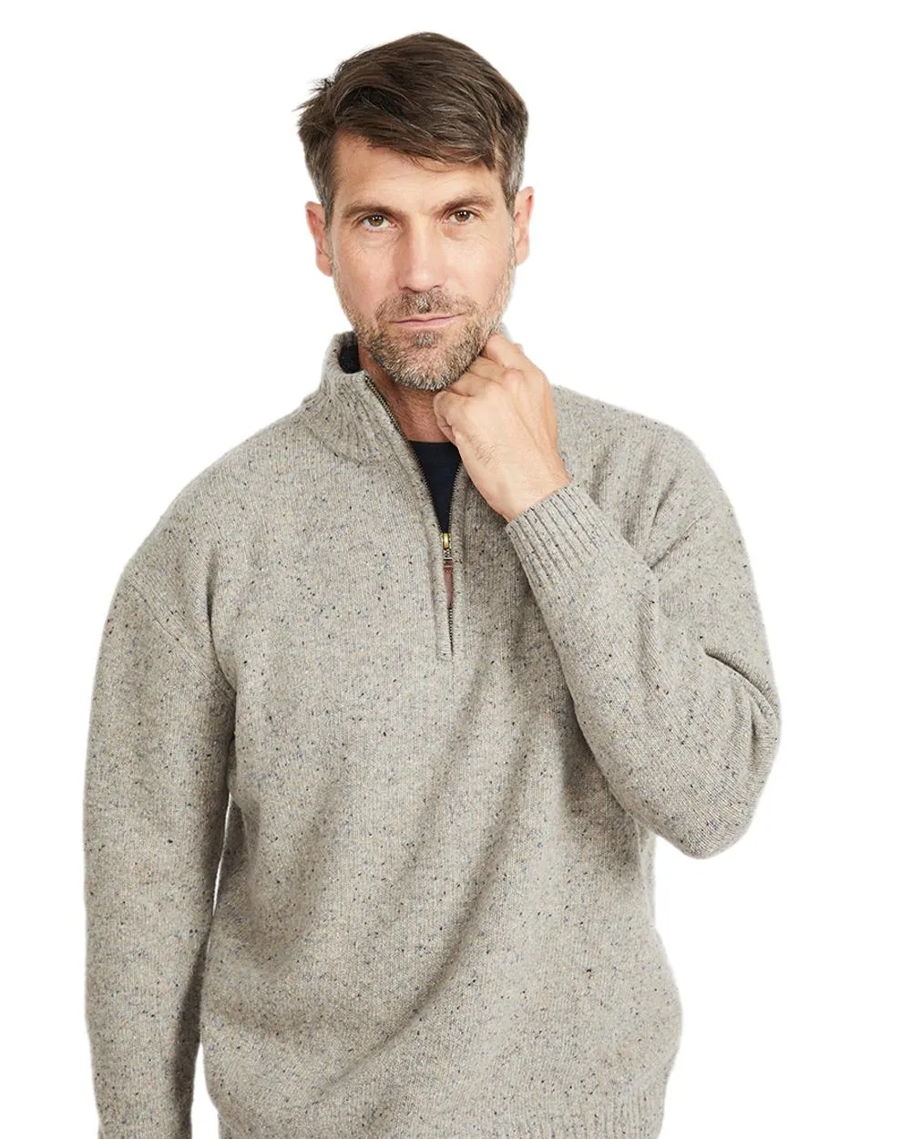 Aran Wool Zip Neck Sweater Men's Knit Sweaters