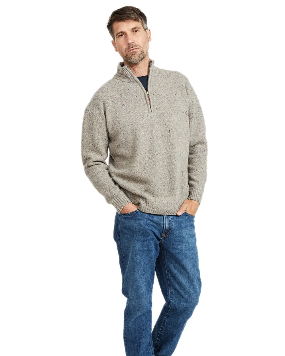 Aran Wool Zip Neck Sweater Men's Knit Sweaters