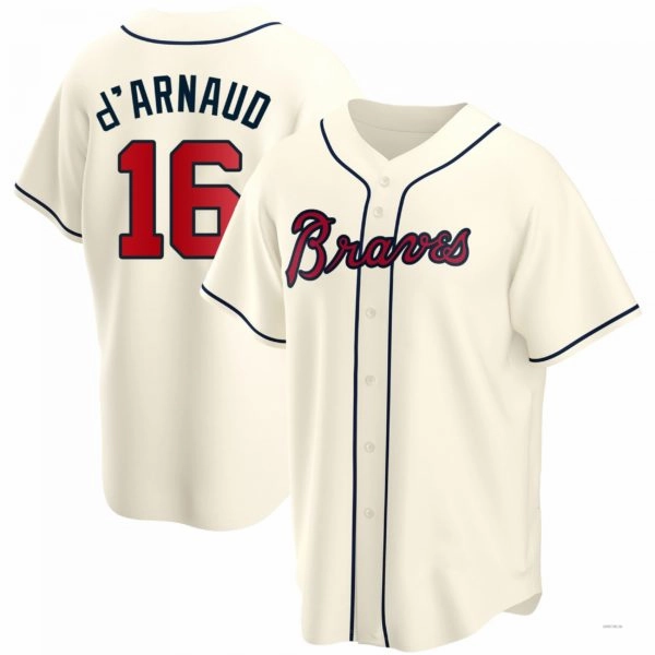 Atlanta Braves #16 Travis d?????Arnaud Cream Alternate Jersey Stitches Baseball Jerseys