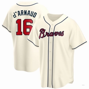 Atlanta Braves #16 Travis d?????Arnaud Cream Alternate Jersey Stitches Baseball Jerseys