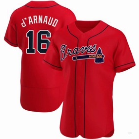 Atlanta Braves #16 Travis d?????Arnaud Red Alternate Jersey Stitches Baseball Jerseys