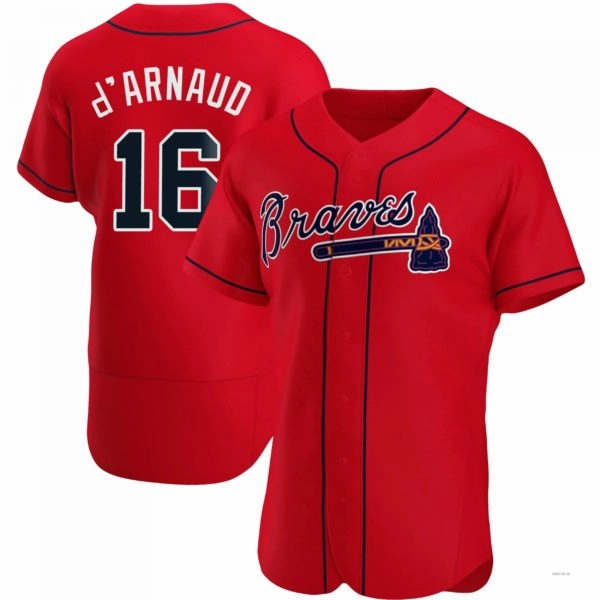 Atlanta Braves #16 Travis d?????Arnaud Red Alternate Jersey Stitches Baseball Jerseys