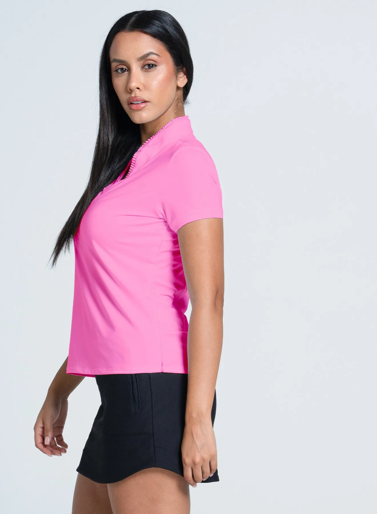 Pleated Placket Short Sleeve Keep Going Strong