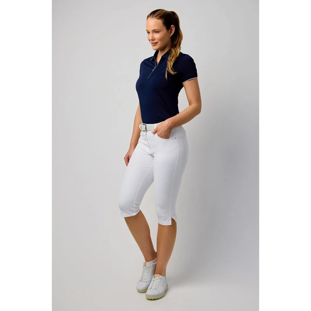 Glenmuir Women'S Phoebe Lightweight Stretch Performance Golf Capri Pants - White Black Friday Offer