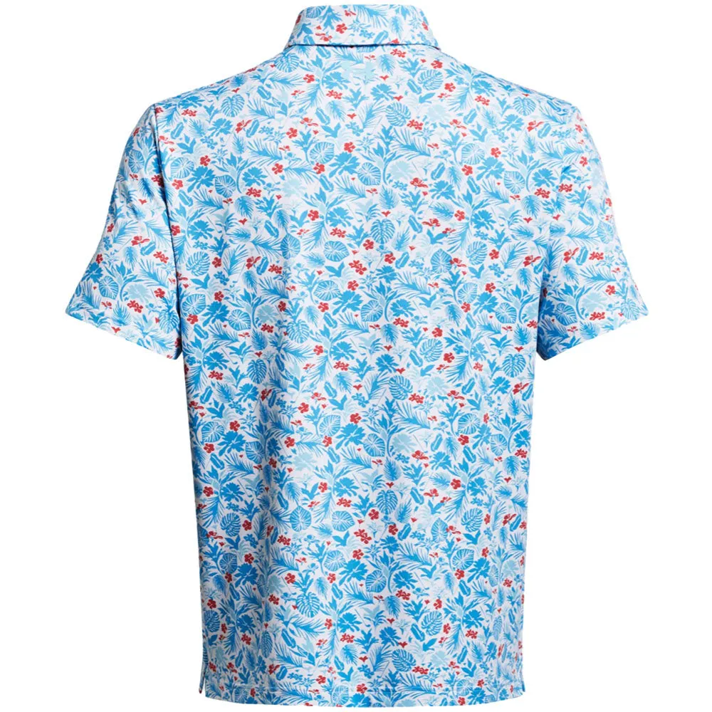 Big Savings Under Armour Playoff 3.0 Printed Polo Shirt - White/Sky Blue/Sky Blue
