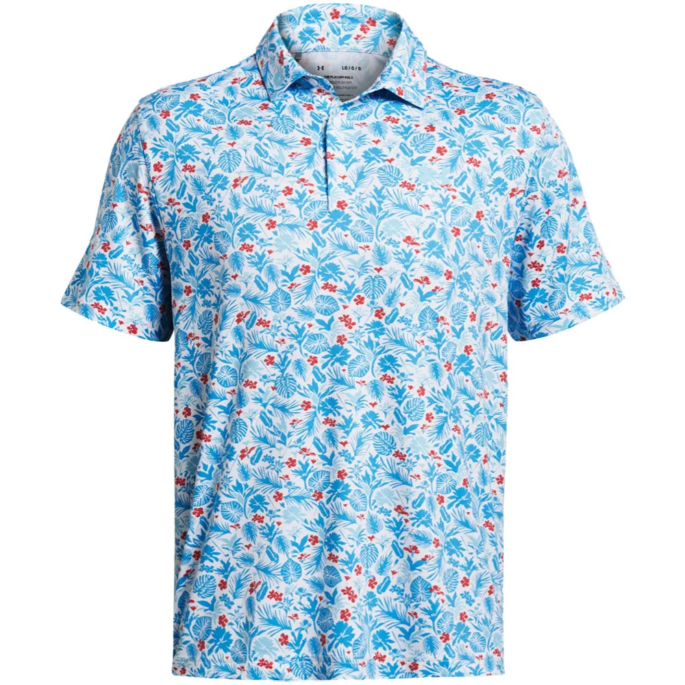 Under Armour Playoff 3.0 Printed Polo Shirt - White/Sky Blue/Sky Blue Fearlessly You