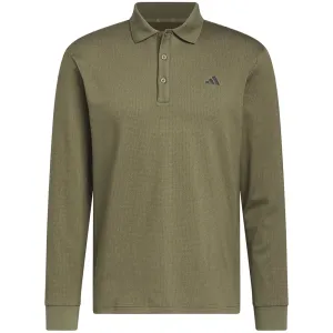 Adidas Essentials Heathered Long Sleeve Polo Shirt - Olive Strata Melange Affordable