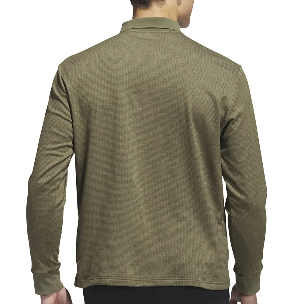 Fuel Your Fire Adidas Essentials Heathered Long Sleeve Polo Shirt - Olive Strata Melange