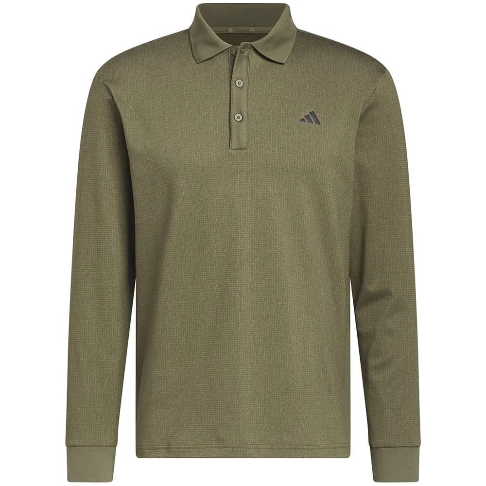 Adidas Essentials Heathered Long Sleeve Polo Shirt - Olive Strata Melange Affordable