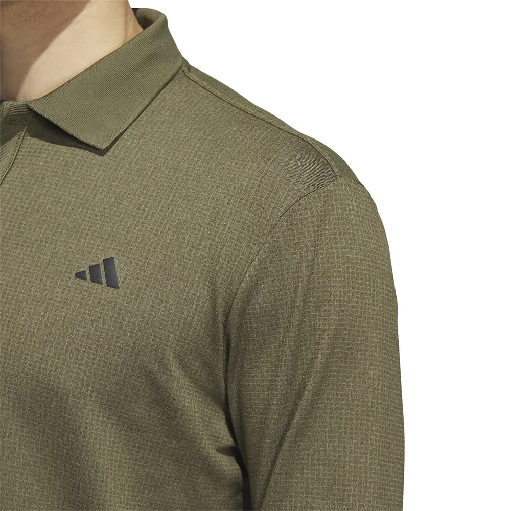 Lead with Style Adidas Essentials Heathered Long Sleeve Polo Shirt - Olive Strata Melange