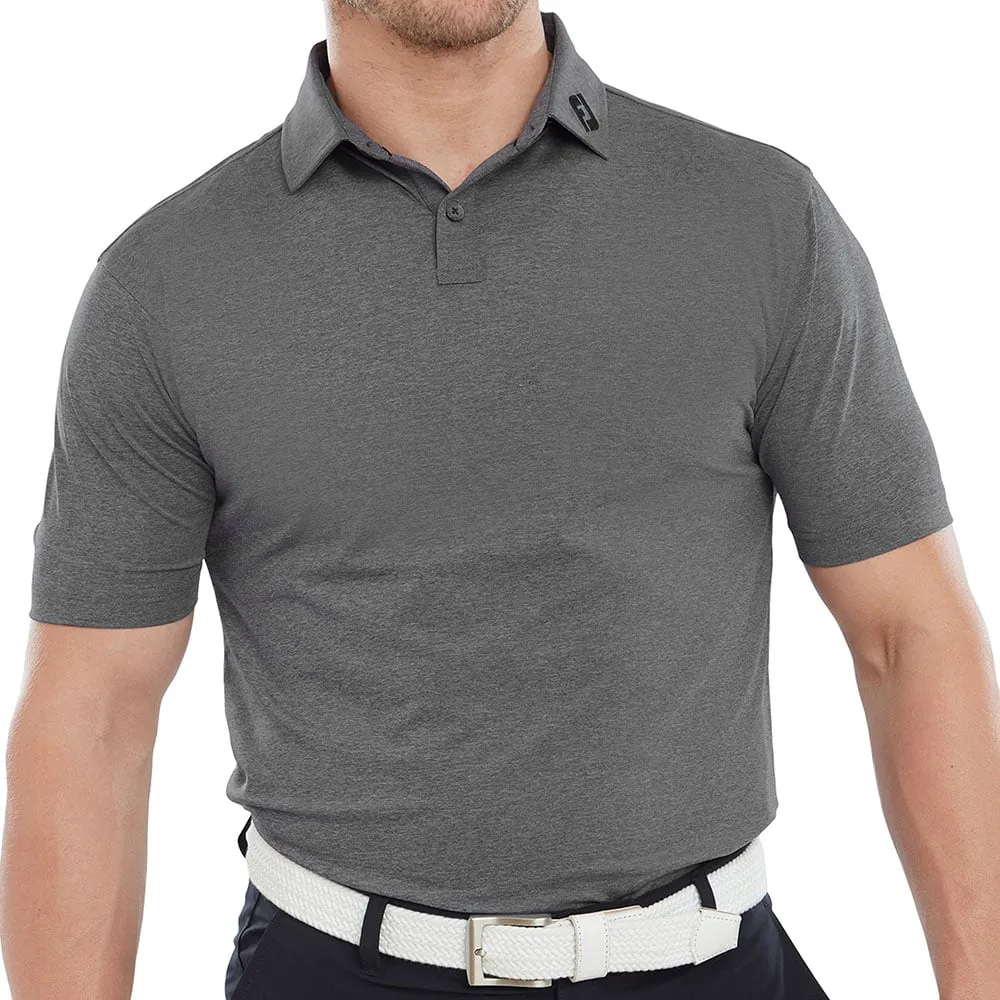 Footjoy Heather Self Collar Polo Shirt - Black Heather Performance Unleashed Biggest Sale of the Year